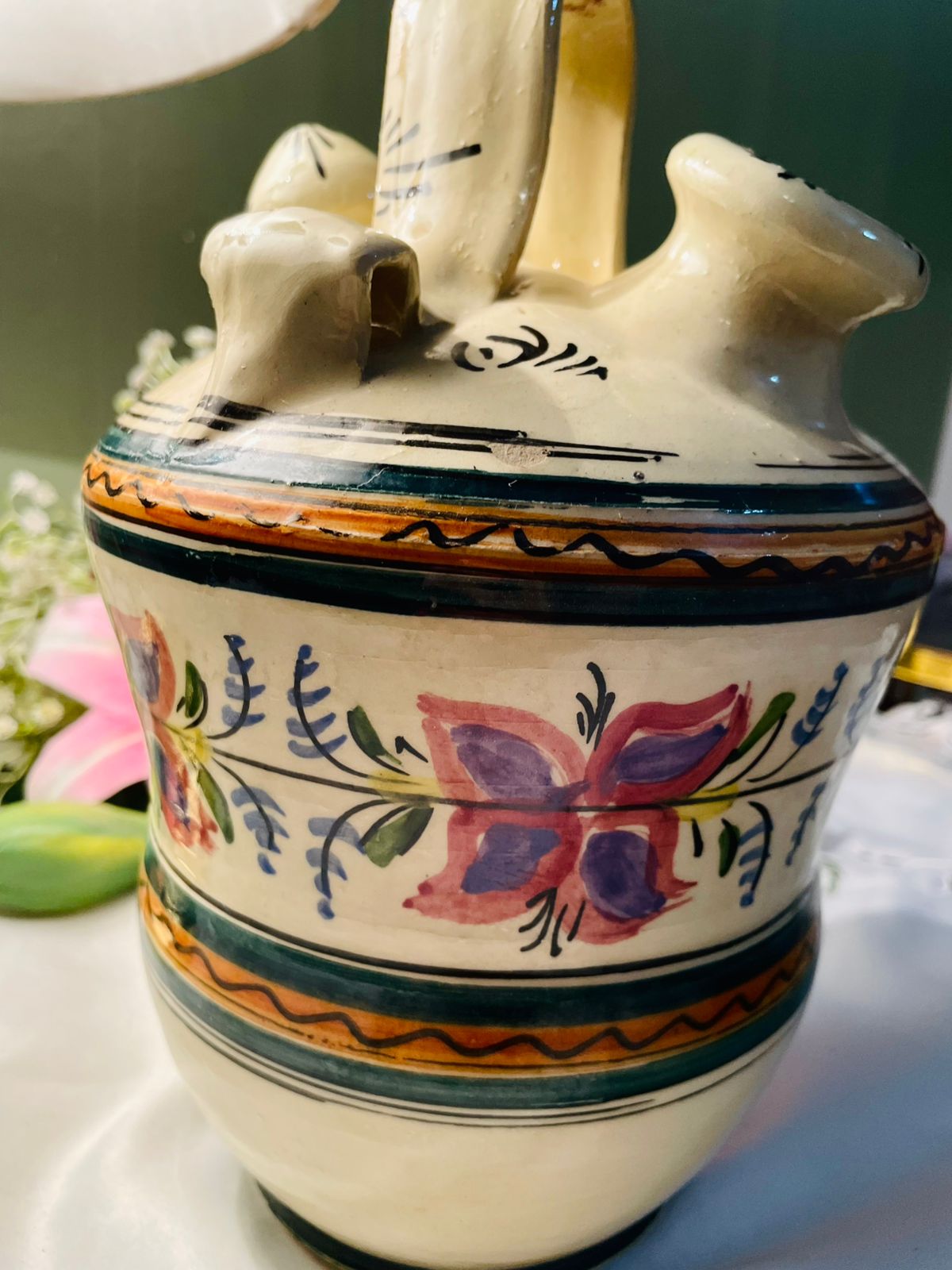 Hand Painted Floral Ceramic Decorative Large Jug Approx. 23 cm