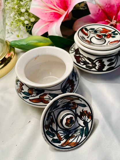 Hand Painted Floral Ceramic Lidded Pot Approx. 9 cm (Each)