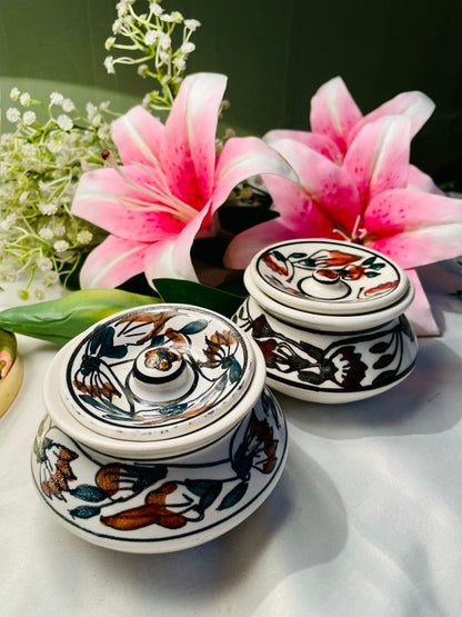 Hand Painted Floral Ceramic Lidded Pot Approx. 9 cm (Each)