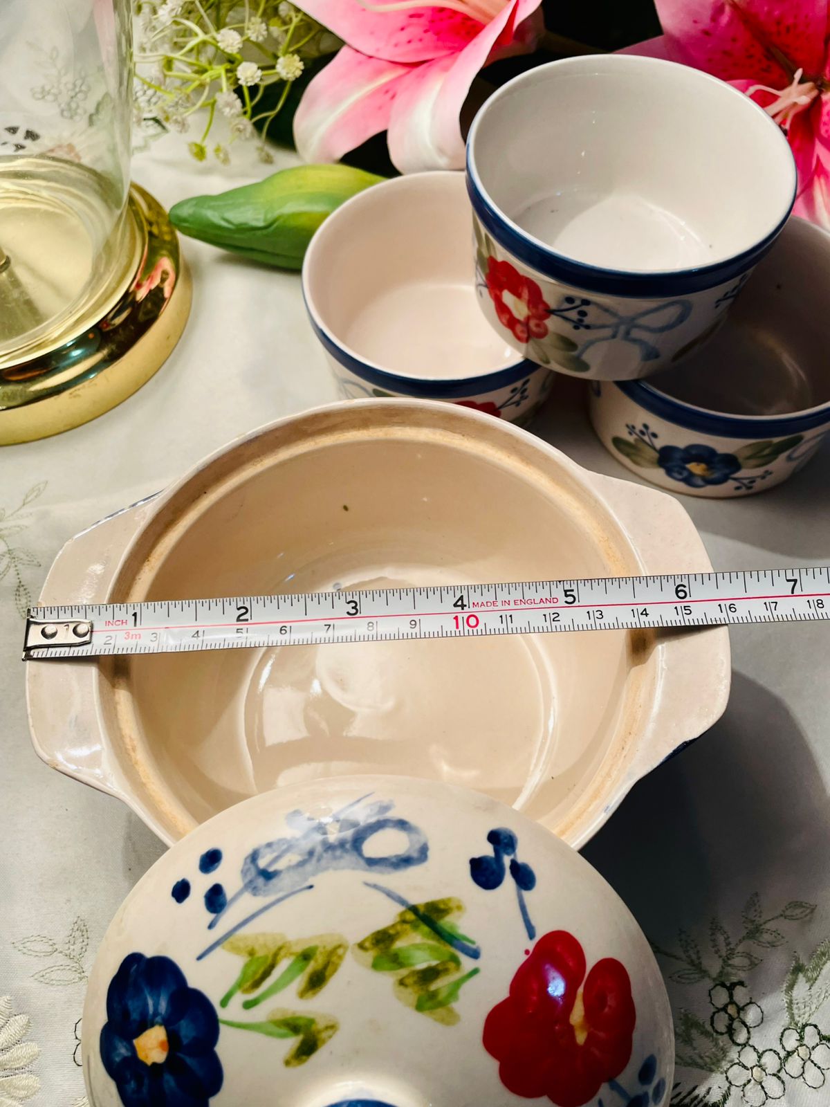 Hand Painted 5-Piece Floral Ceramic Oven-Safe Casserole & Bowl Set