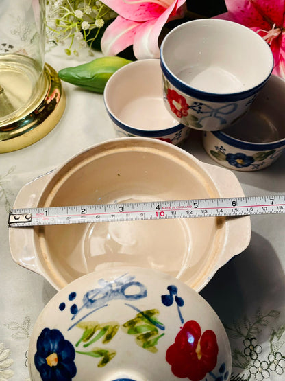 Hand Painted 5-Piece Floral Ceramic Oven-Safe Casserole & Bowl Set