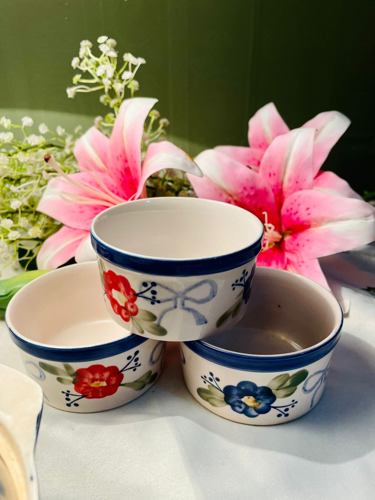 Hand Painted 5-Piece Floral Ceramic Oven-Safe Casserole & Bowl Set