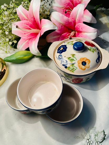 Hand Painted 5-Piece Floral Ceramic Oven-Safe Casserole & Bowl Set