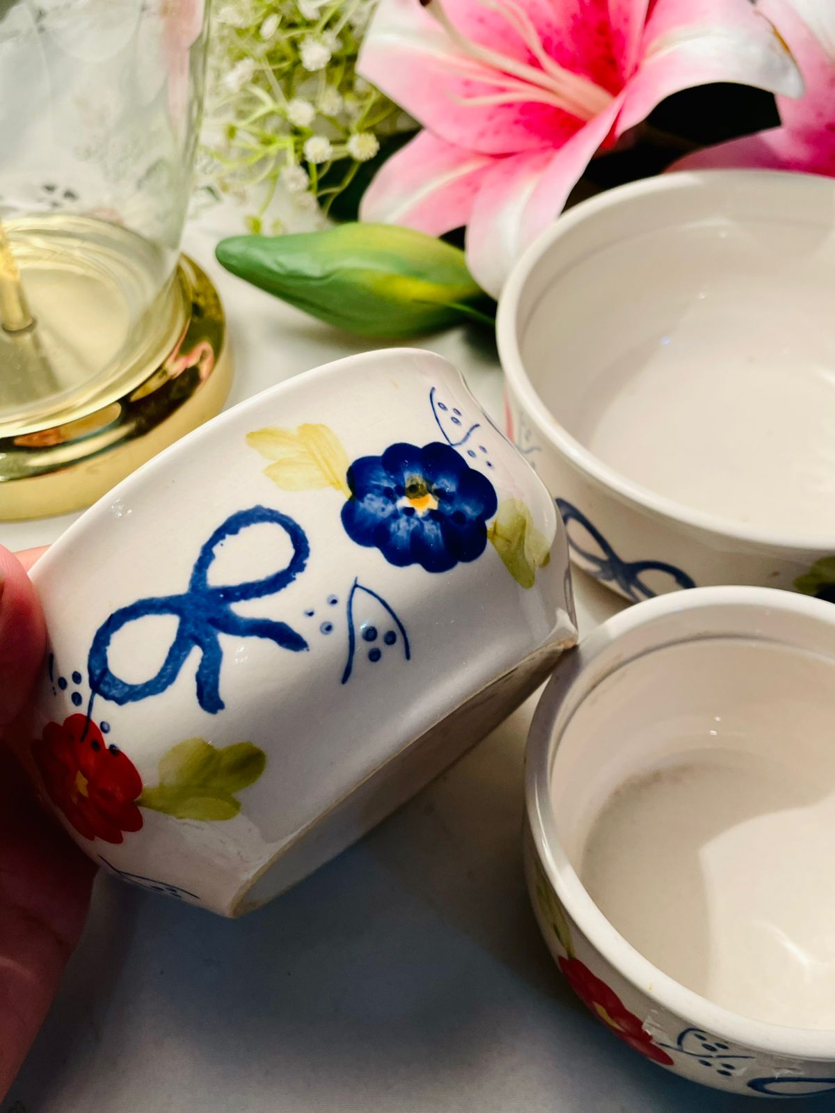 Hand Painted 3-Piece Floral Ceramic Serving Bowl Set Approx. 10–15 cm