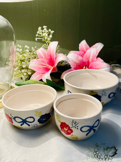 Hand Painted 3-Piece Floral Ceramic Serving Bowl Set Approx. 10–15 cm