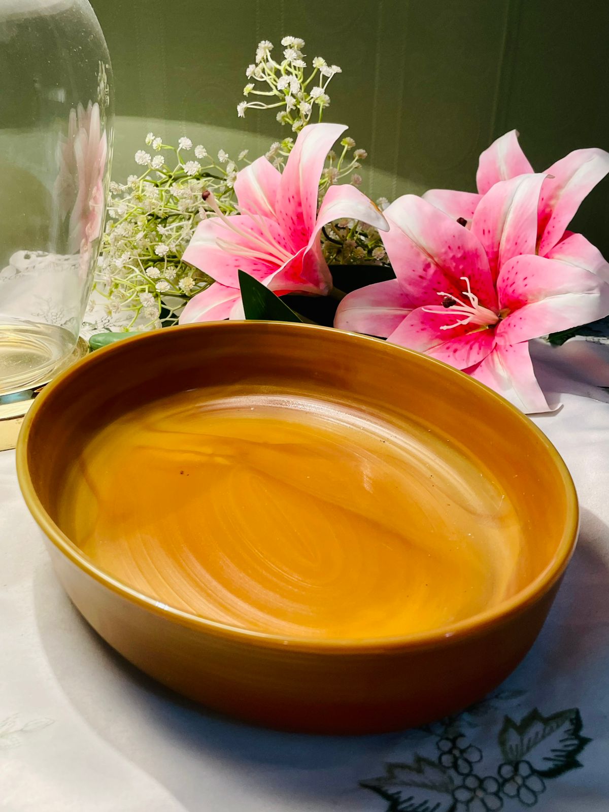 Amber Brown Ceramic Serving Bowl Approx. 27 cm