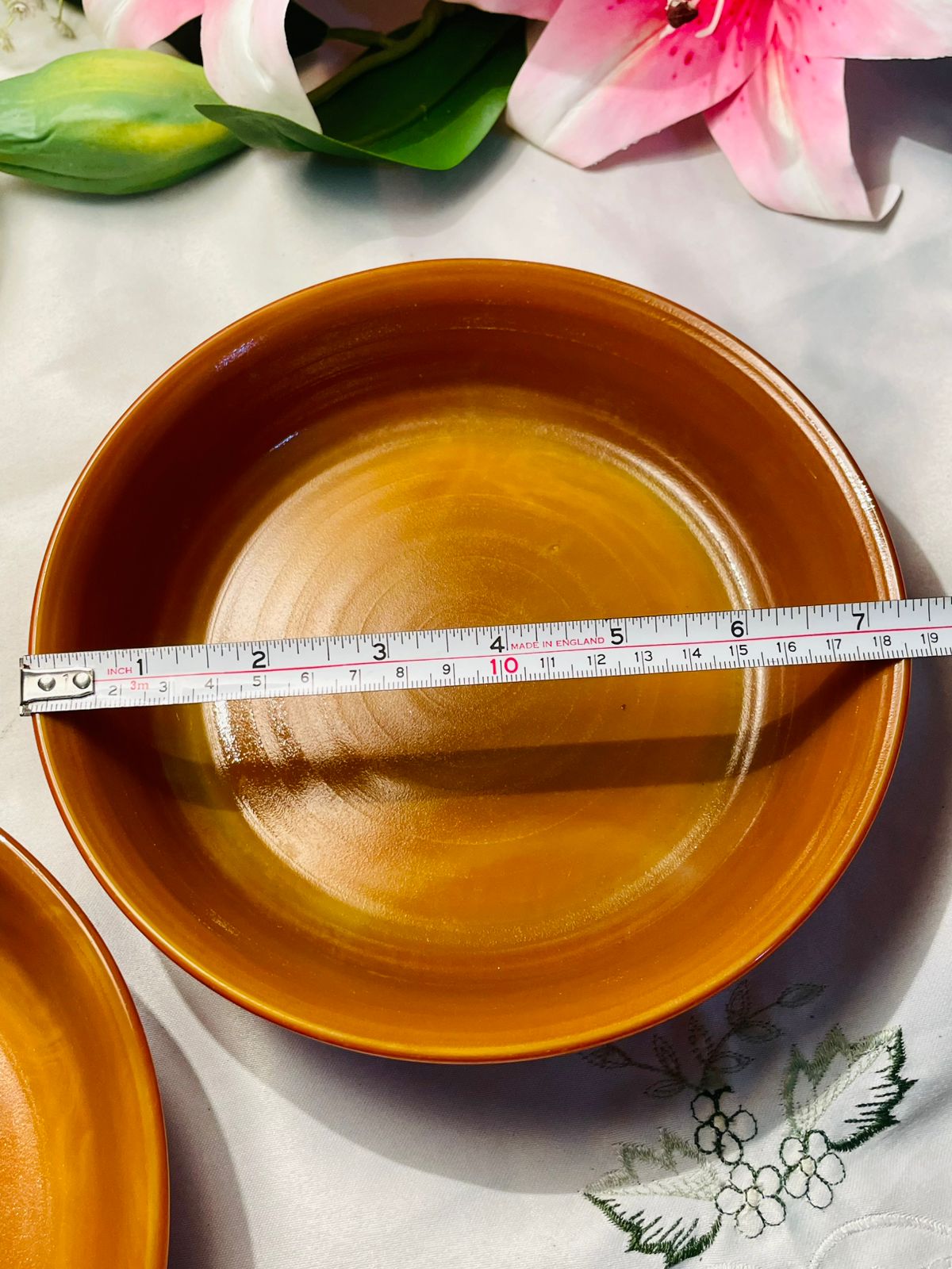 Pair Amber Brown Ceramic Serving Bowls Approx. 19 cm