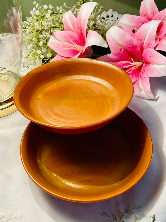 Pair Amber Brown Ceramic Serving Bowls Approx. 19 cm