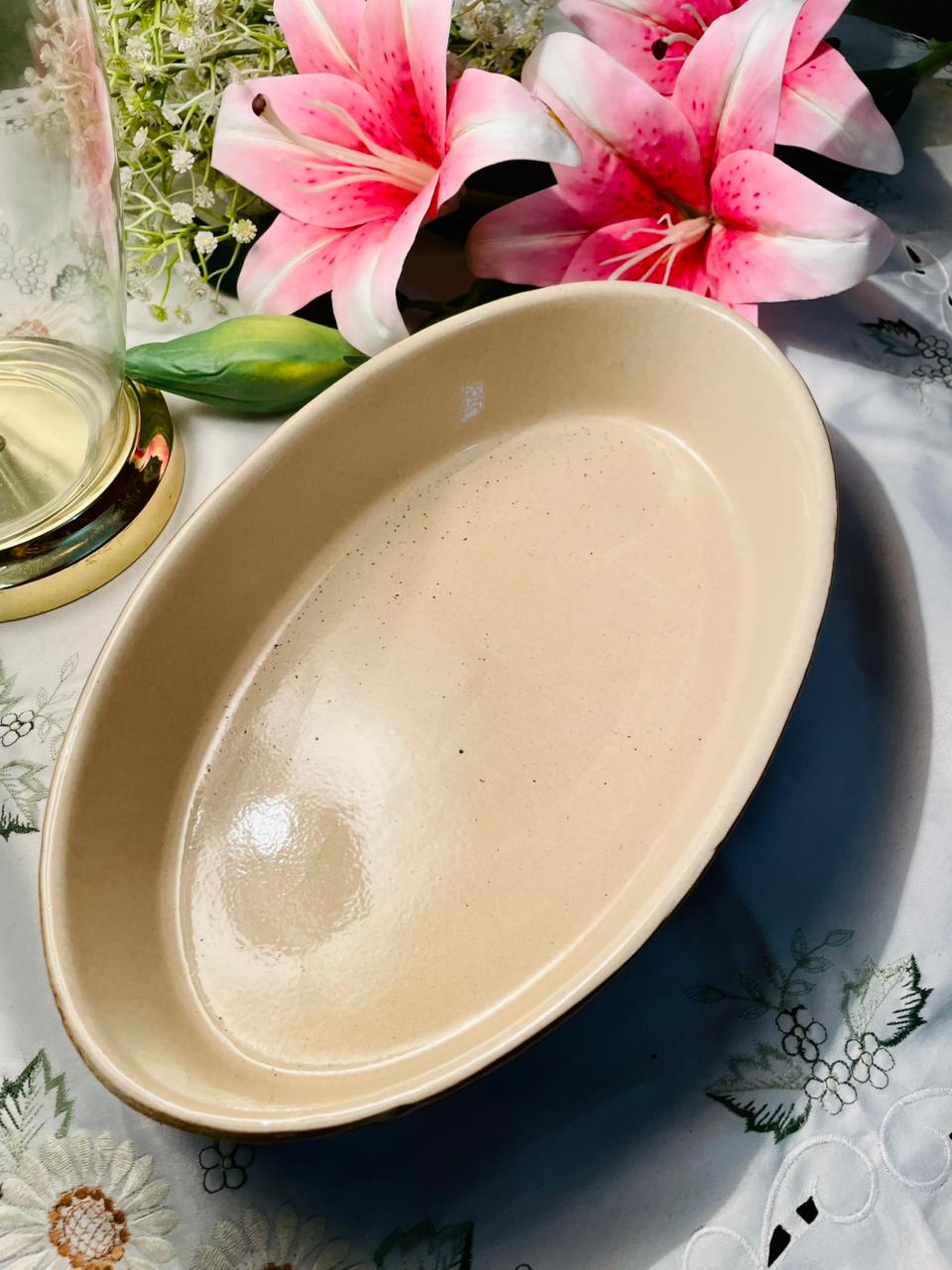 Brown Oval Oven-Safe Baking Dish – 30cm