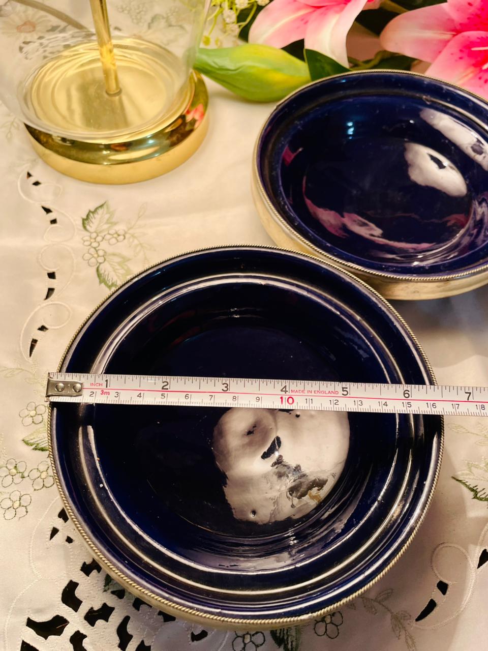Cobalt Blue Silver-Tone Rim Serving Bowls – Set of 2