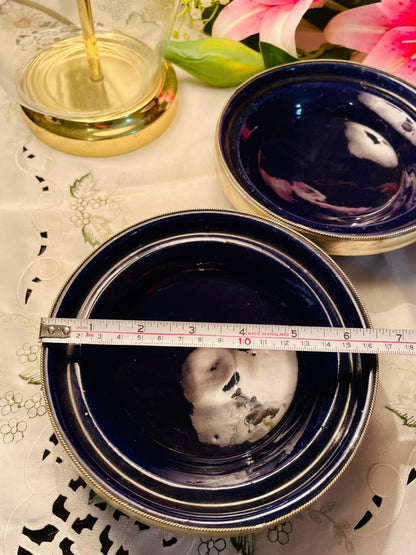 Cobalt Blue Silver-Tone Rim Serving Bowls – Set of 2