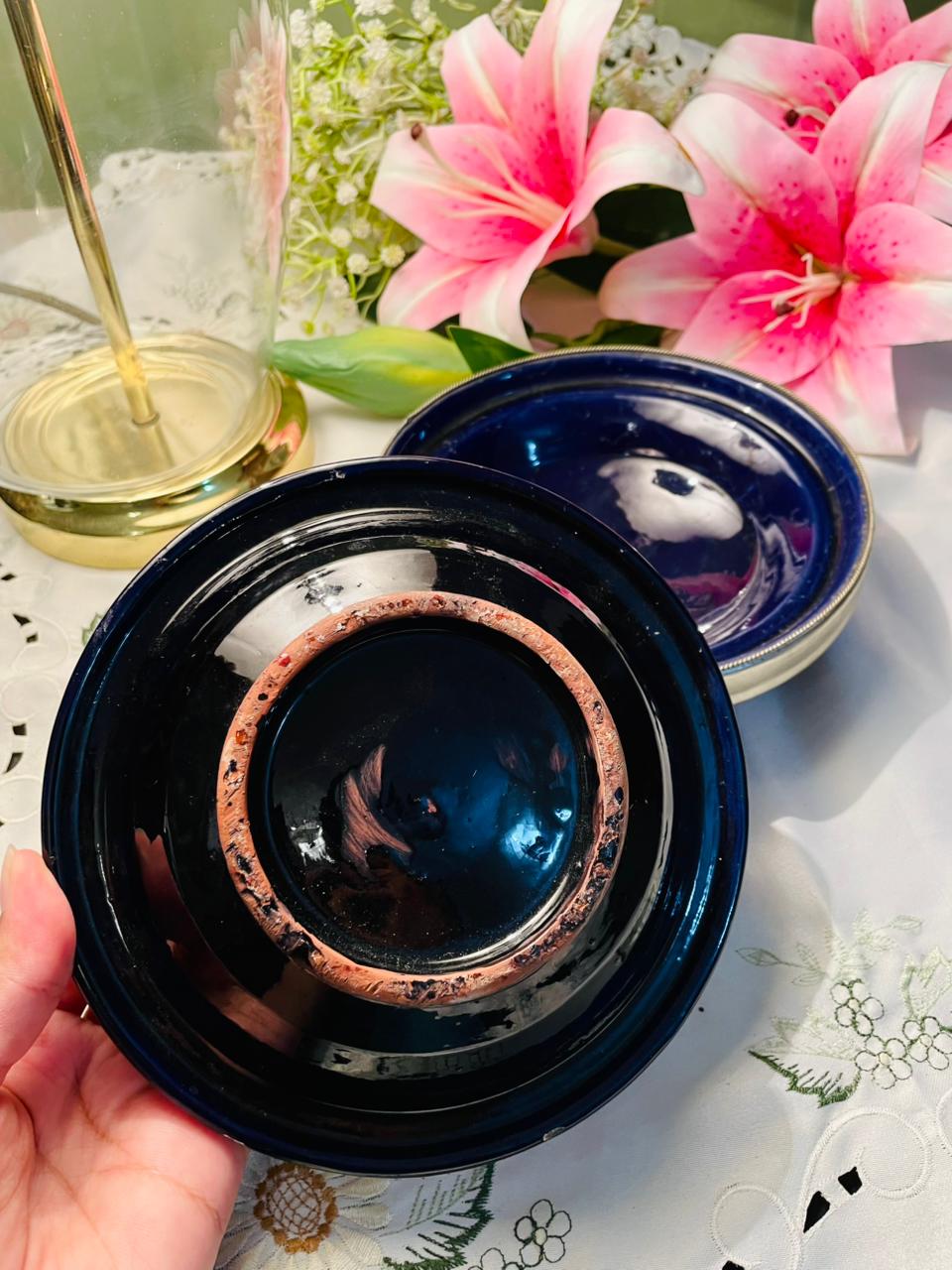Cobalt Blue Silver-Tone Rim Serving Bowls – Set of 2
