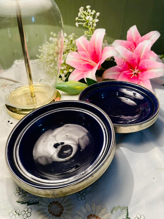 Cobalt Blue Silver-Tone Rim Serving Bowls – Set of 2