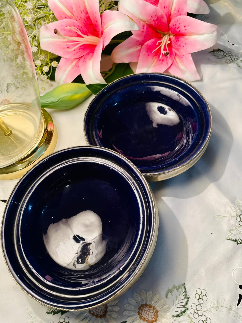 Cobalt Blue Silver-Tone Rim Serving Bowls – Set of 2