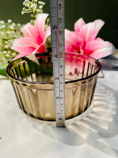Smoky Brown Ribbed Crystal Serving Bowl – 14cm