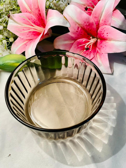 Smoky Brown Ribbed Crystal Serving Bowl – 14cm
