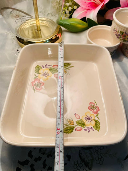 Floral Oven-Safe Baking Dish & Ramekins – 4 Piece Set