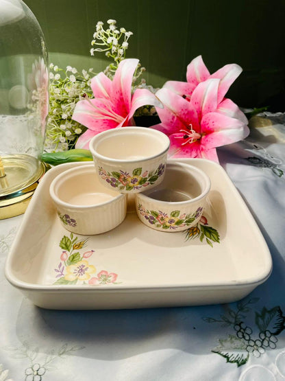 Floral Oven-Safe Baking Dish & Ramekins – 4 Piece Set
