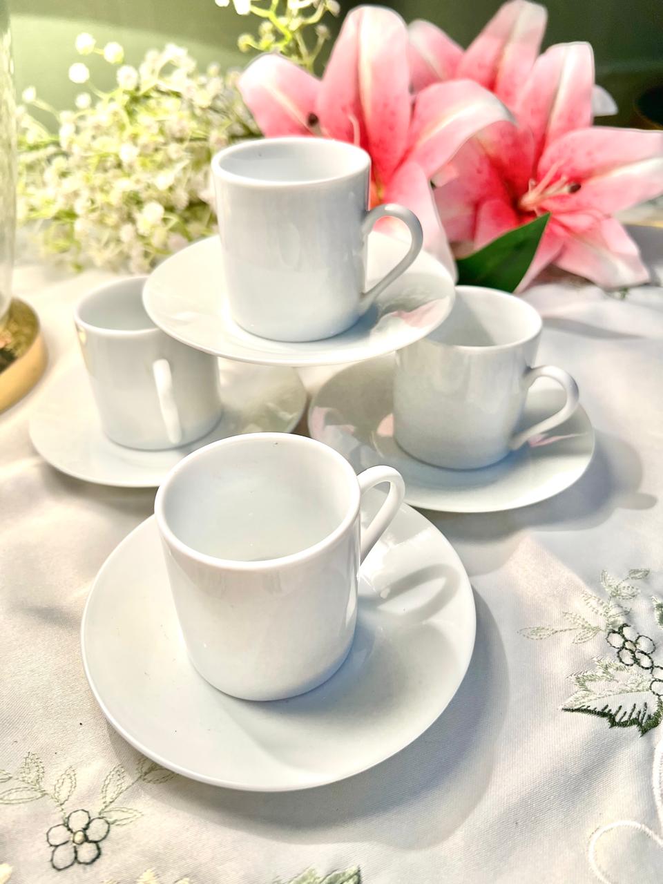 White Espresso Coffee Cups & Saucers 8-Piece Set Approx. 5.5cm Cups