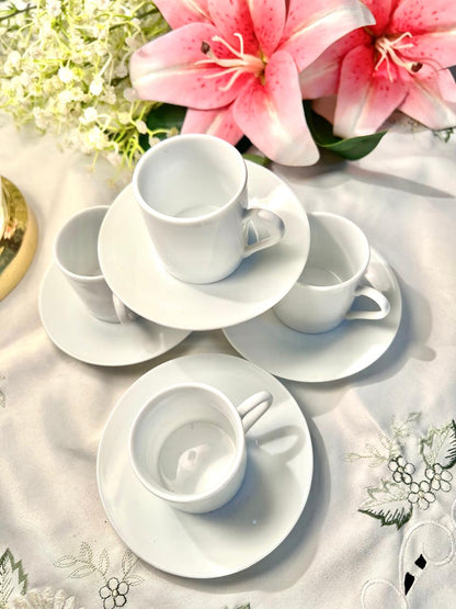 White Espresso Coffee Cups & Saucers 8-Piece Set Approx. 5.5cm Cups