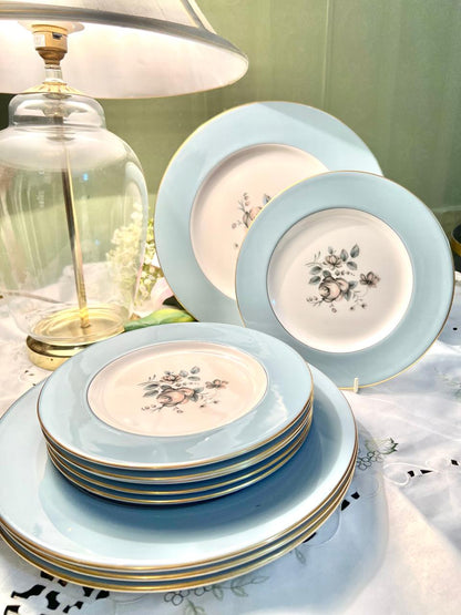 Royal Doulton Rose Elegans 10-Piece Blue Floral Plate Set