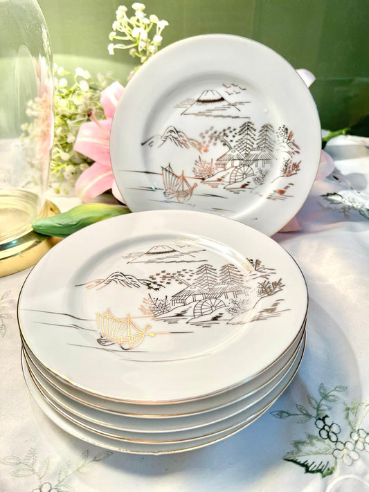 Vintage Decorative Wall Plate Black & Gold Landscape 6