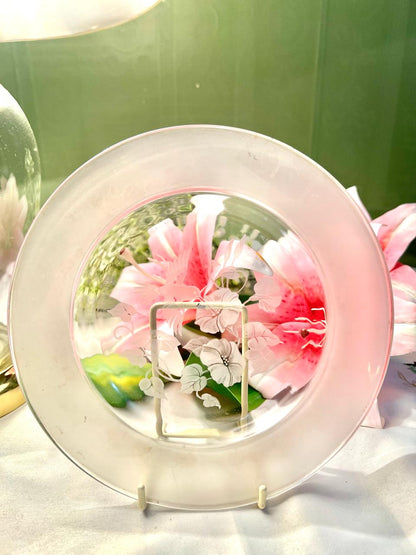 Vintage Clear Crystal Plate Etched Bird & Floral Design 8