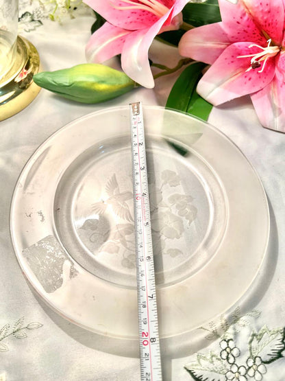 Vintage Clear Crystal Plate Etched Bird & Floral Design 8