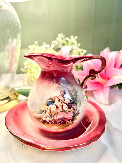 RARE FIND Pink Scenic Jug & Plate Set 2 Piece