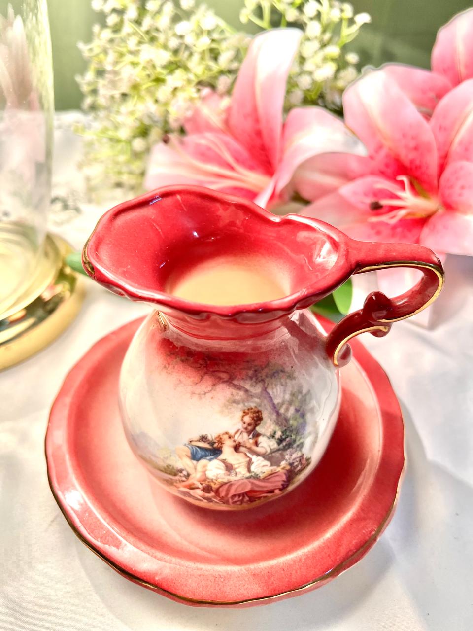 RARE FIND Pink Scenic Jug & Plate Set 2 Piece