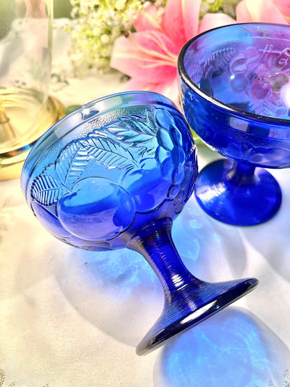 Vintage Cobalt Blue Crystal Pedestal Bowls Set of 2 5 in
