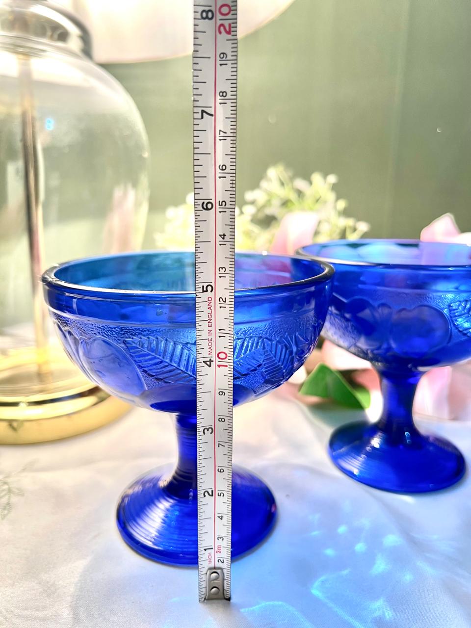 Vintage Cobalt Blue Crystal Pedestal Bowls Set of 2 5 in