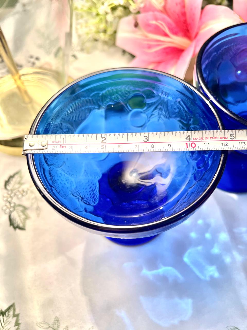 Vintage Cobalt Blue Crystal Pedestal Bowls Set of 2 5 in