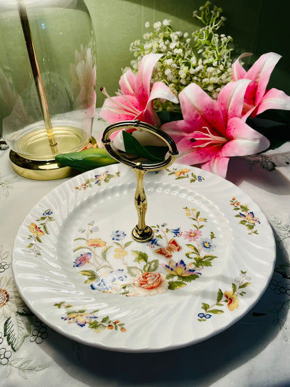 Aynsley Cottage Garden Bone China Serving Tier Platter with Gold Handle – 10in