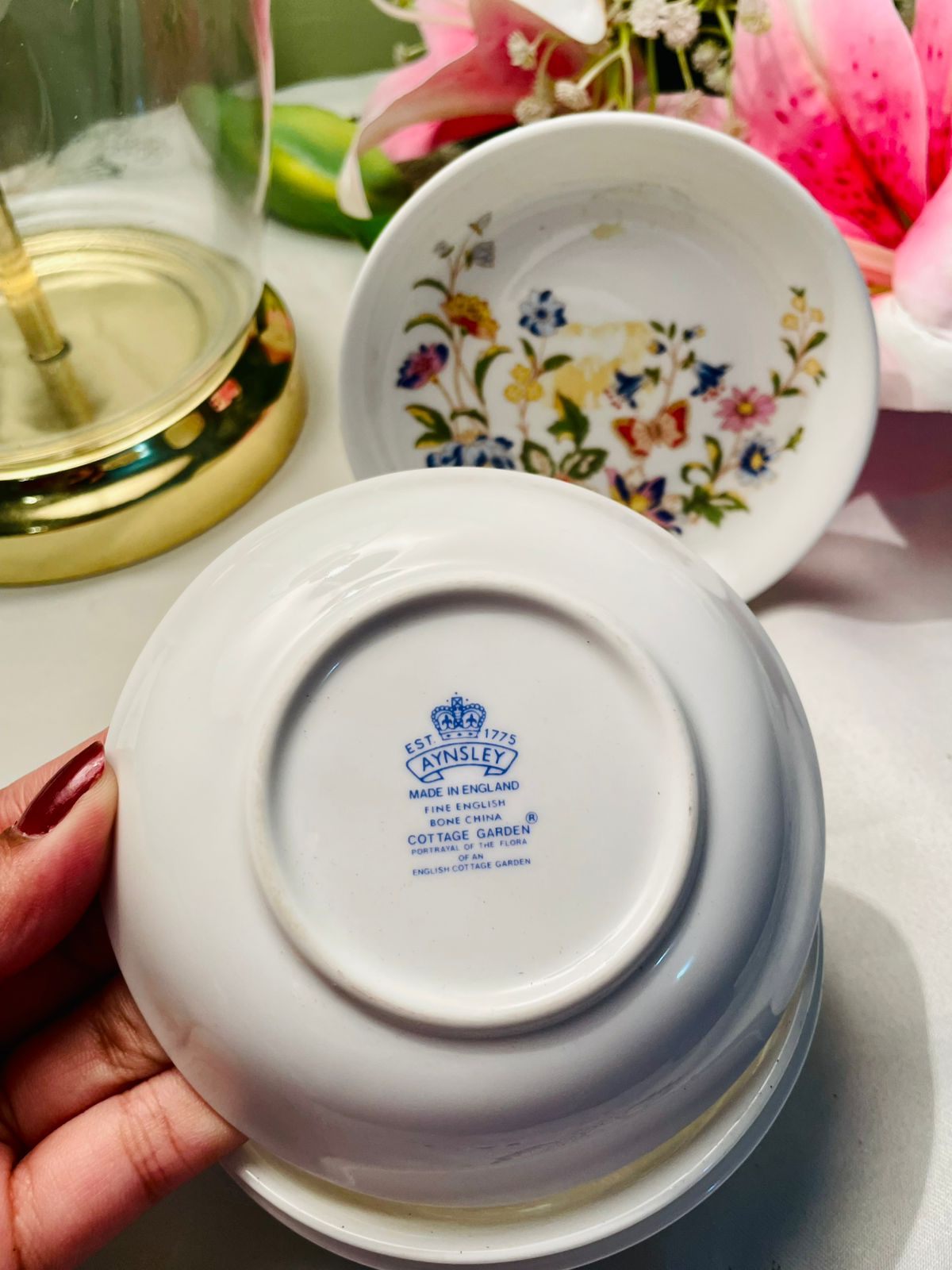 Aynsley Cottage Garden Bone China Bowls / Deep small plates – 5  Piece Set
