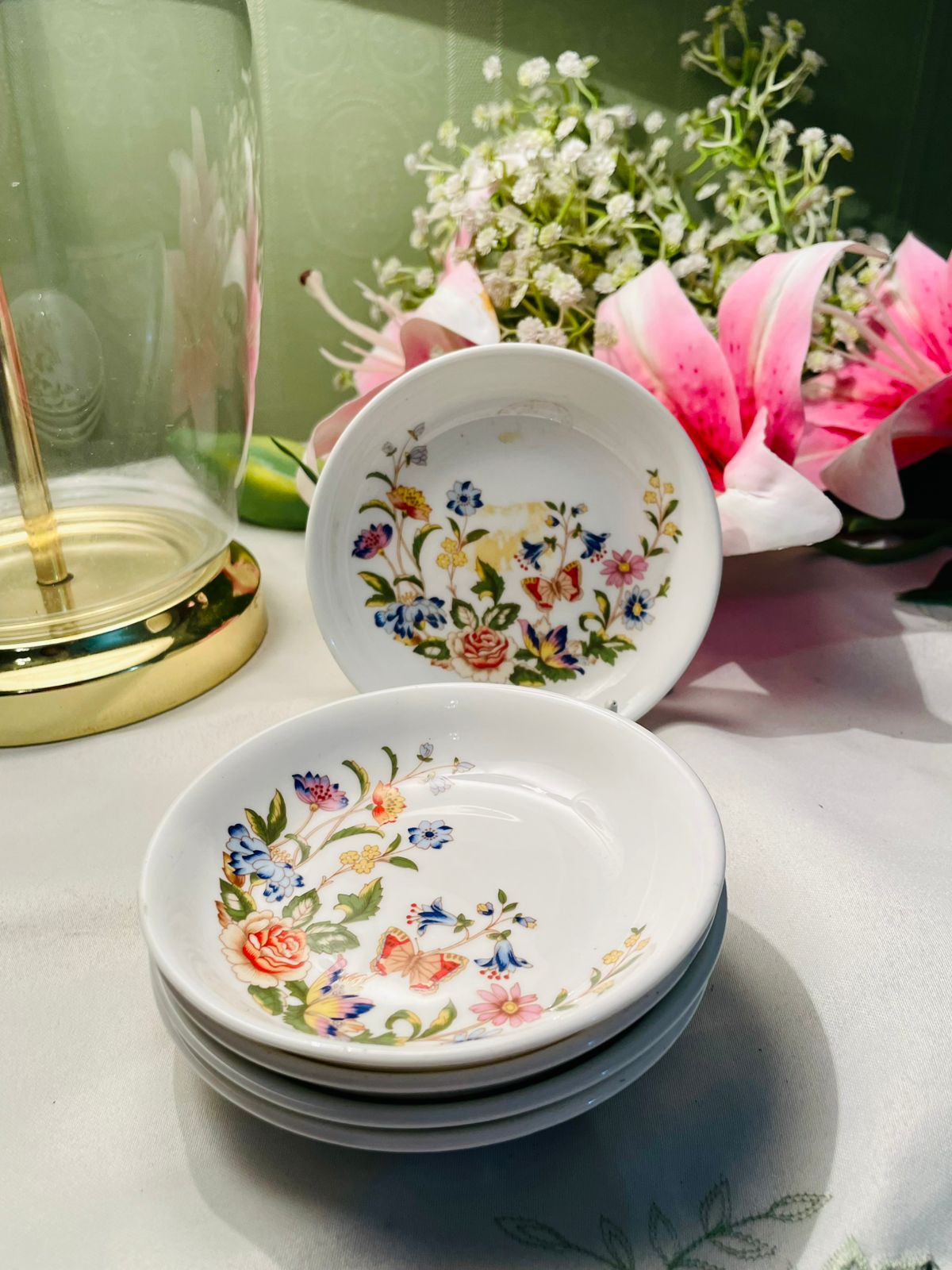 Aynsley Cottage Garden Bone China Bowls / Deep small plates – 5  Piece Set