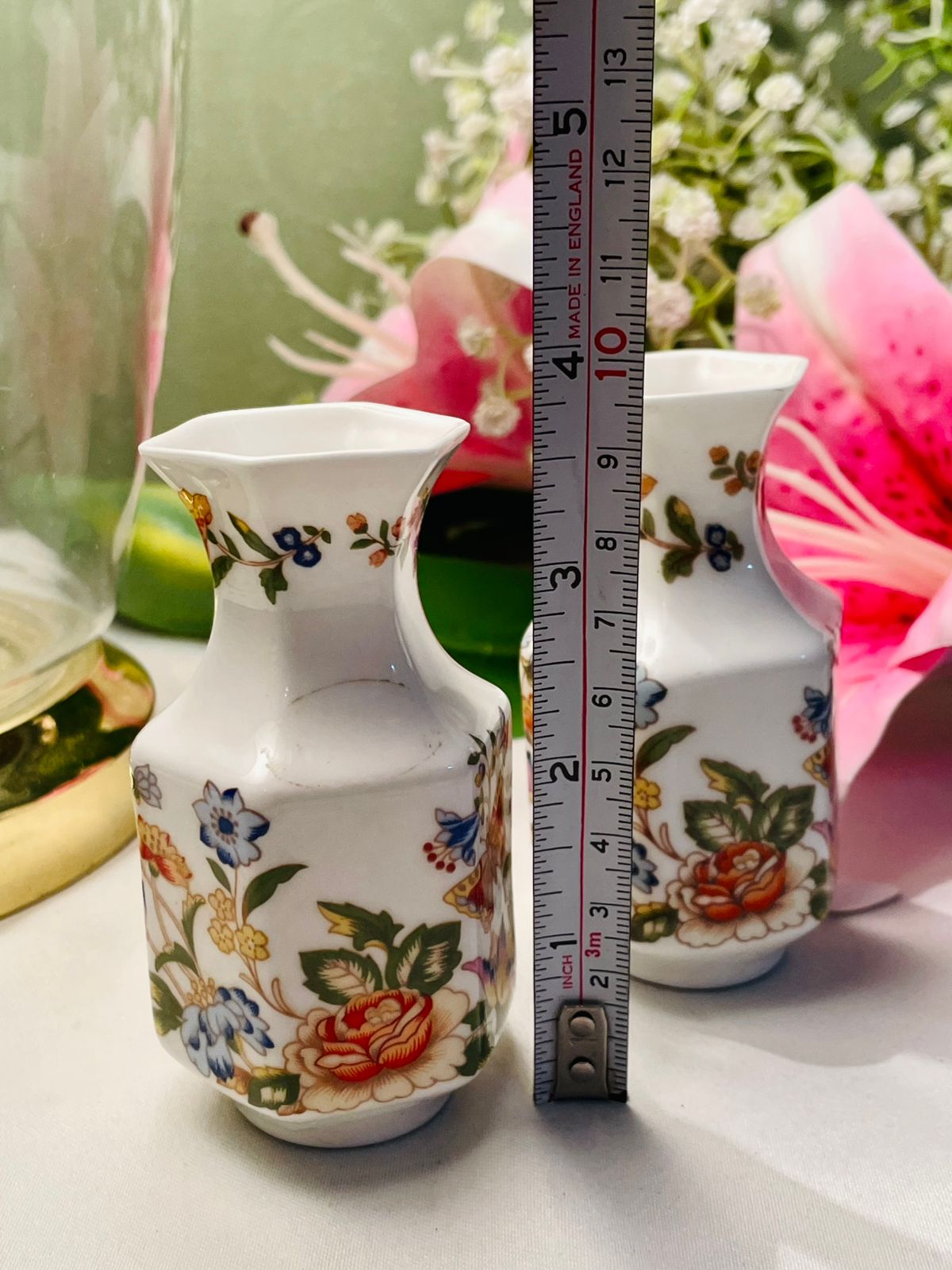 Aynsley Cottage Garden Floral Butterfly Vases Set of 2 4 in