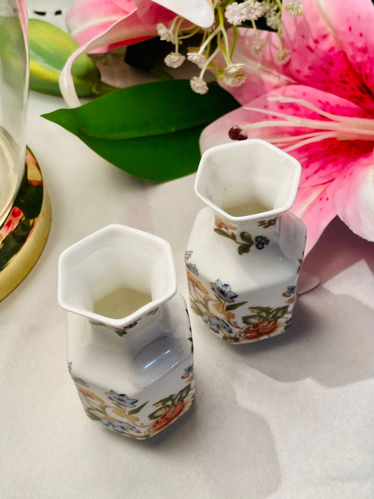 Aynsley Cottage Garden Floral Butterfly Vases Set of 2 4 in