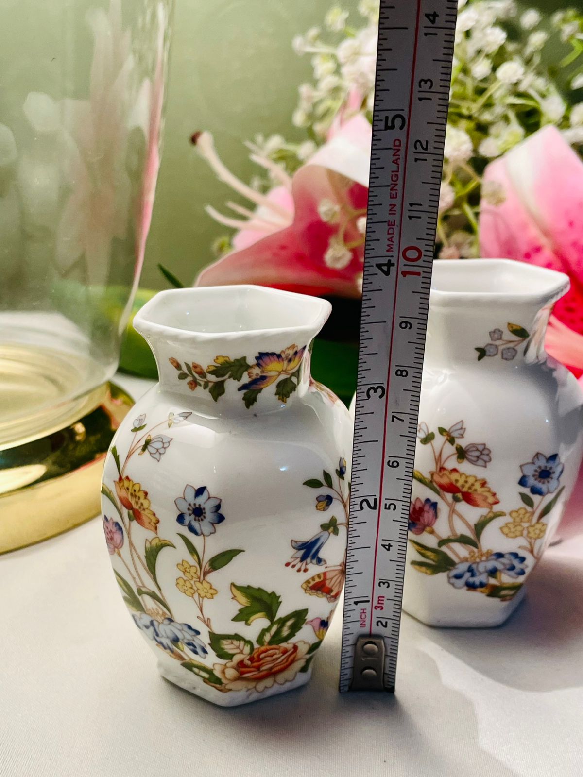 Aynsley Cottage Garden Floral Butterfly Vases Set of 2 3.5 in