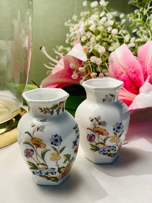 Aynsley Cottage Garden Floral Butterfly Vases Set of 2 3.5 in