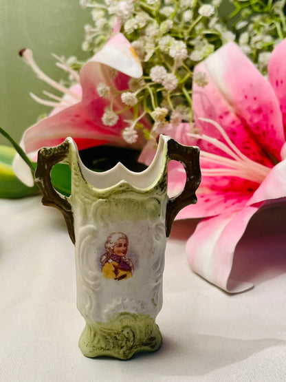 Vintage Miniature Portrait Jug Green & Cream