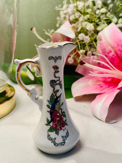 Aynsley White Bird & Floral Jug Gold Trim