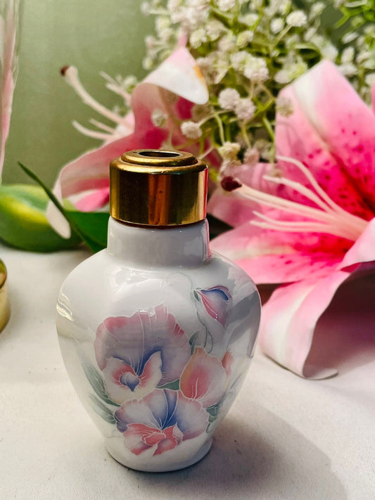Aynsley White Floral Decorative Bottle Gold-Tone Top
