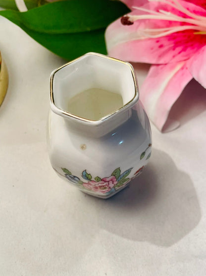 Aynsley White Pink Floral Vase Gold Trim