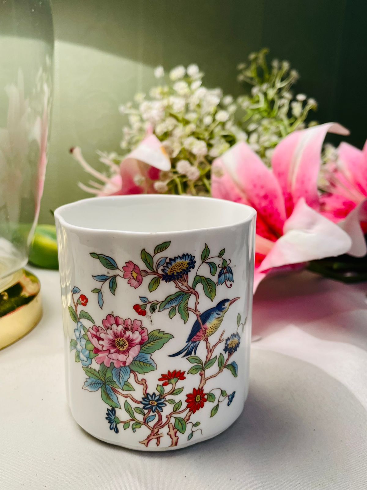 Aynsley White Bird & Floral Vase