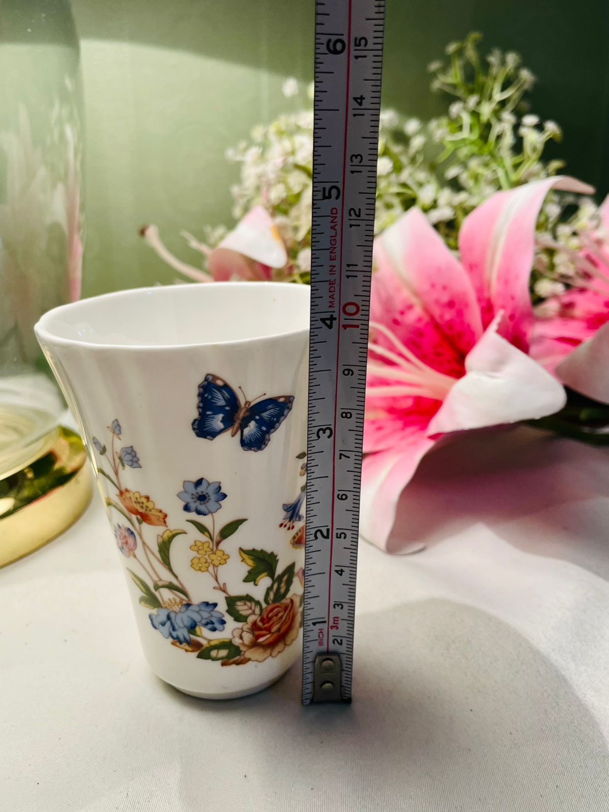 Aynsley Cottage Garden Bone China Butterfly & Floral Vase