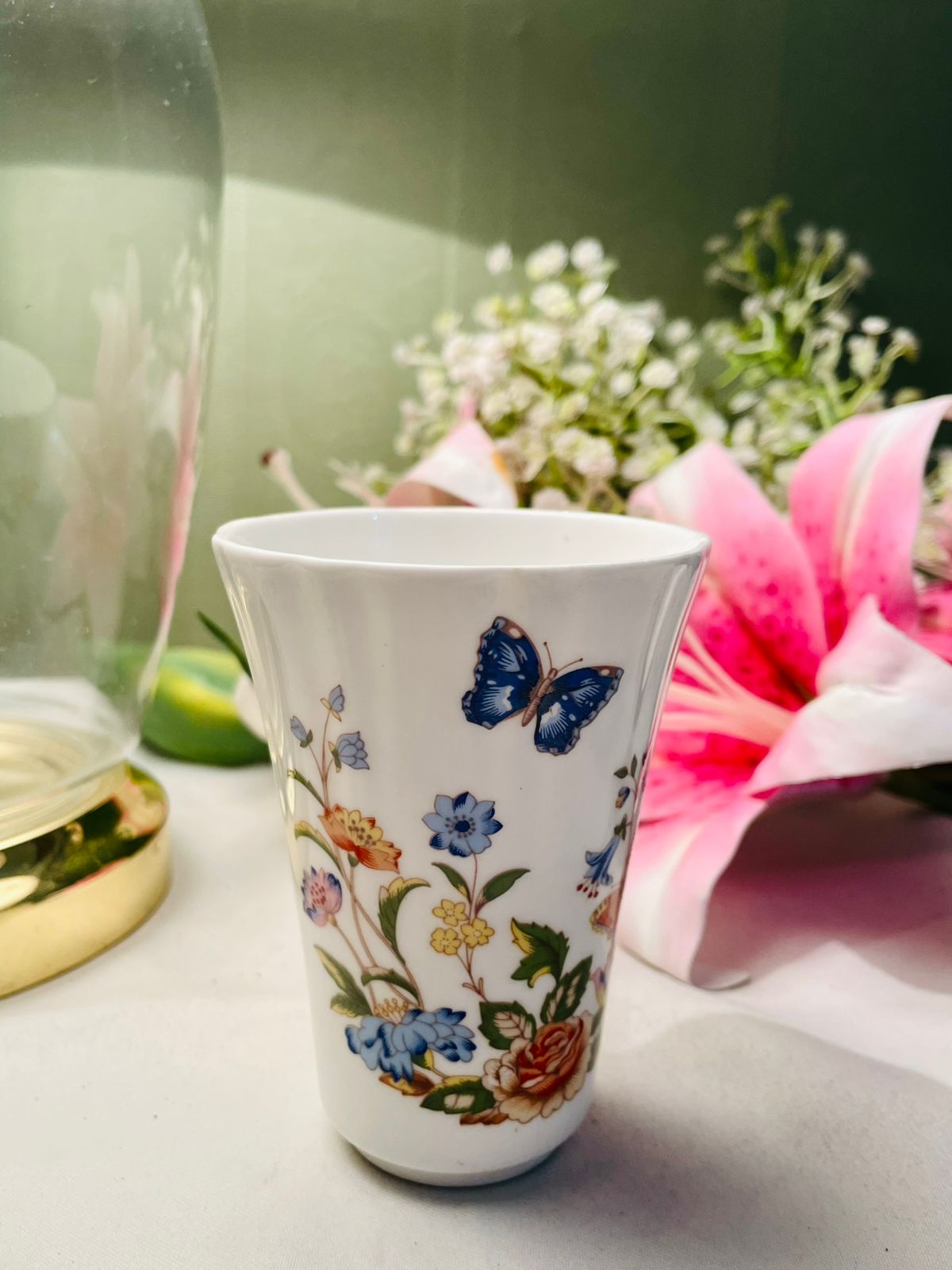 Aynsley Cottage Garden Bone China Butterfly & Floral Vase