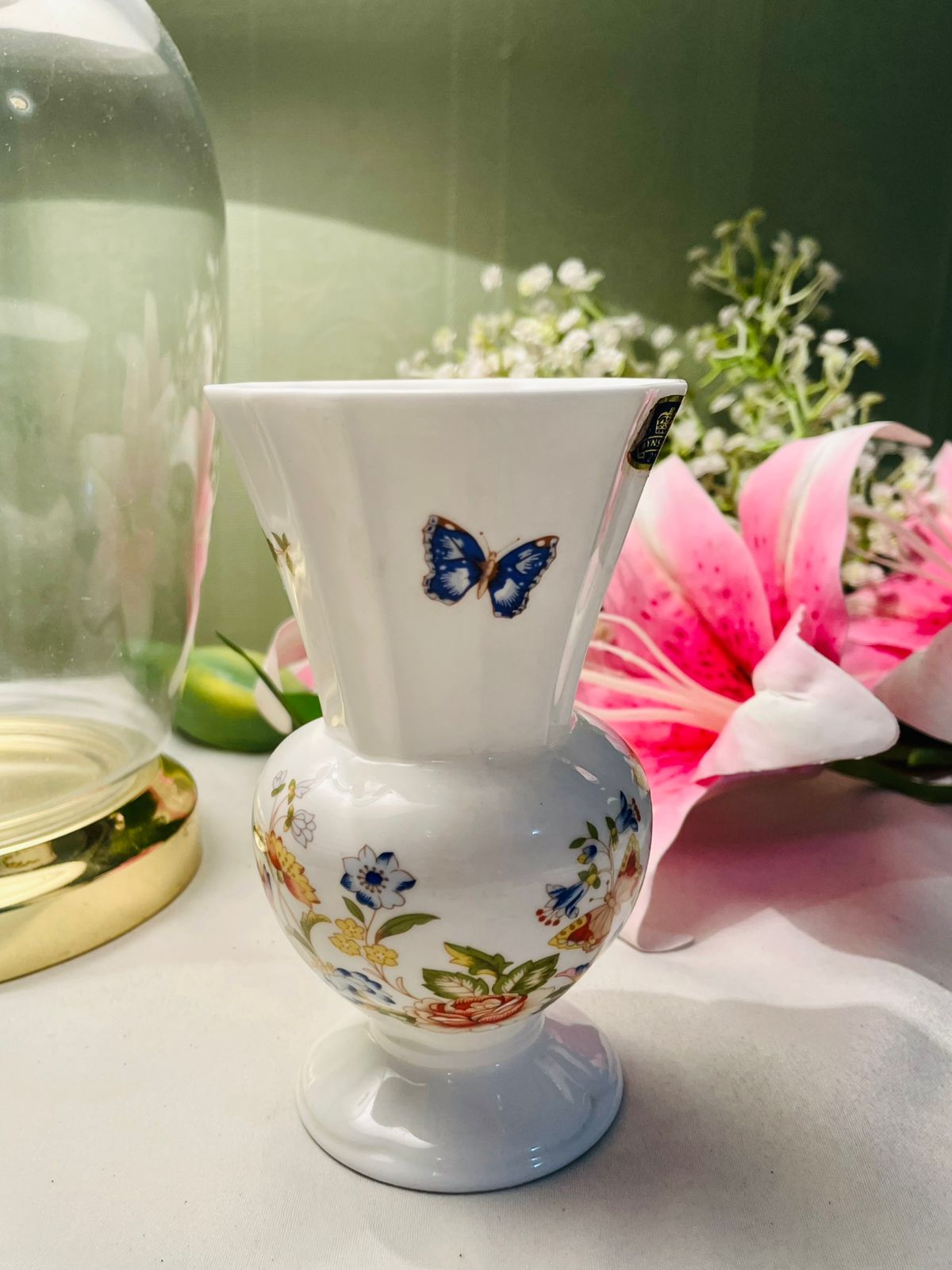 Aynsley Cottage Garden Bone China Butterfly & Floral Pedestal Vase