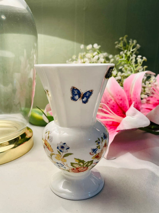 Aynsley Cottage Garden Bone China Butterfly & Floral Pedestal Vase