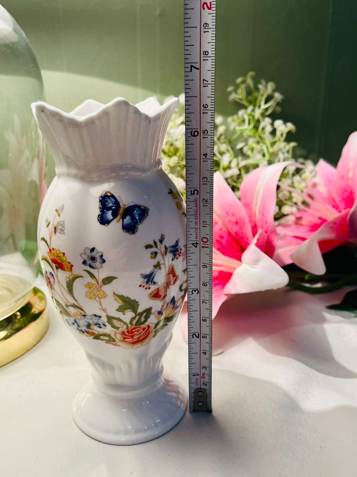 Aynsley Cottage Garden Bone China Butterfly & Floral Pedestal Vase 6 in